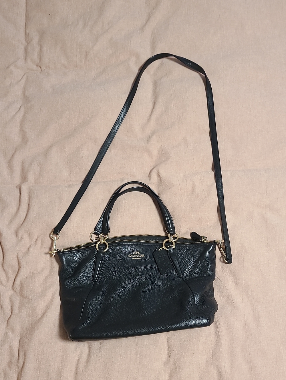 Coach Black Pebbled Leather Crossbody Satchel with Gold Hardware